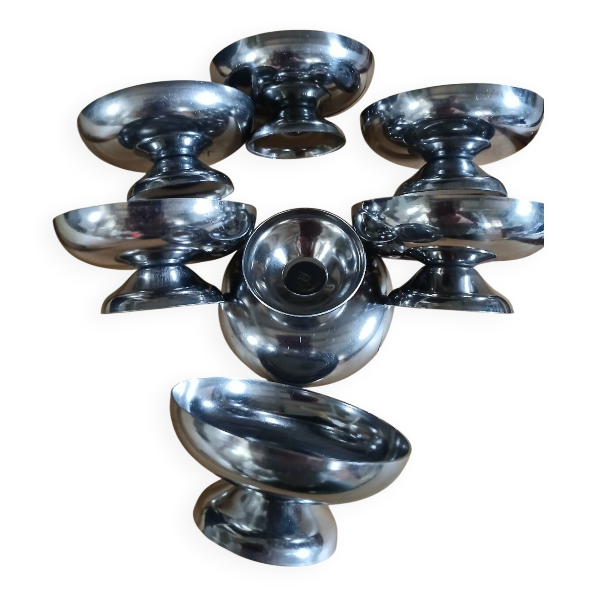 7 antique stainless steel ice cream cups