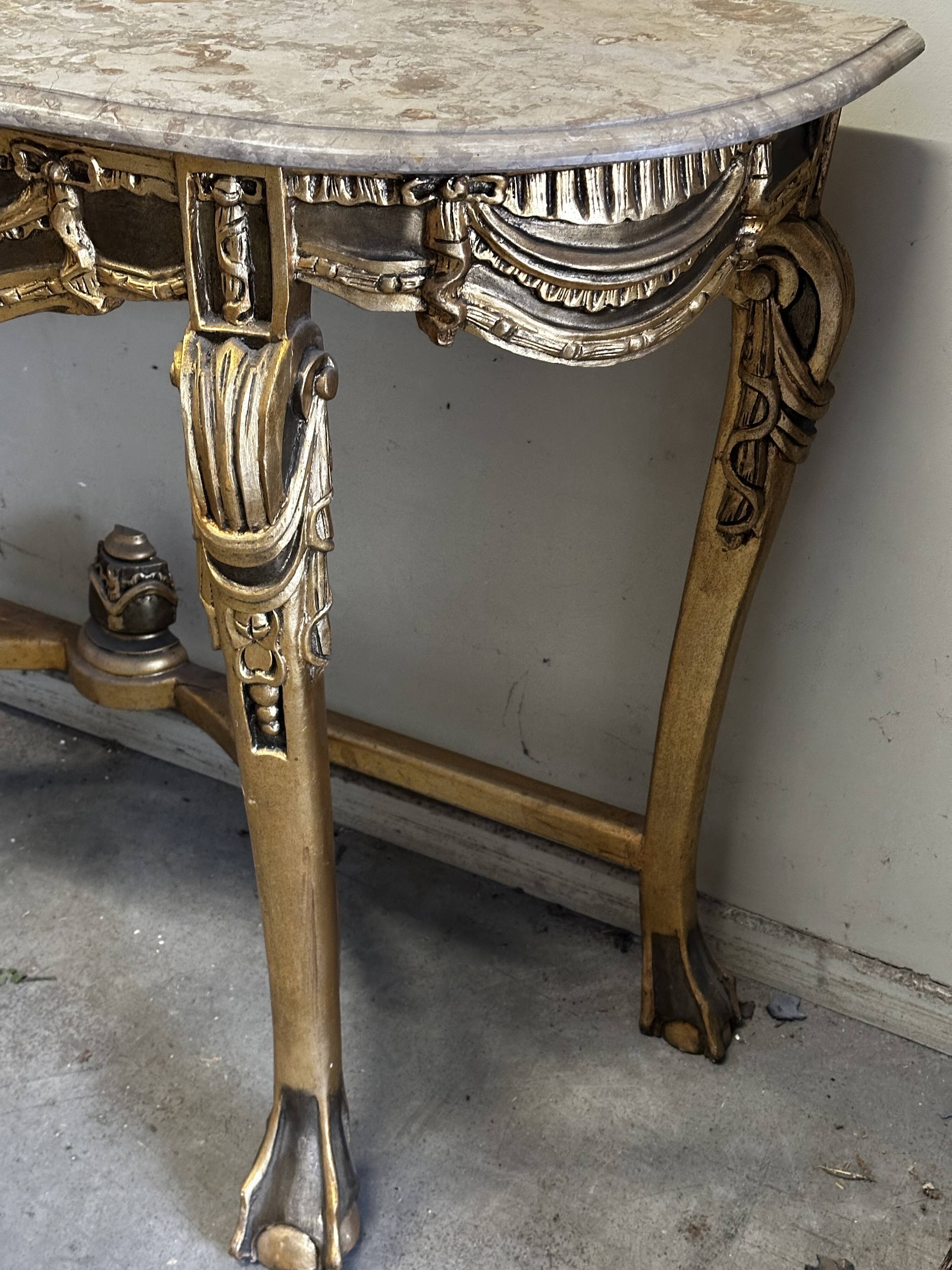 Hollywood Regency Console - Gilded Wood and Marble