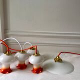 Ensemble de 4 suspensions tulipes en opaline orange dégradé fil orange et blanc années 70