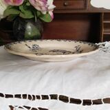 Deep plate in Gien earthenware, Terre de fer, Chardons model, blue color, antique French