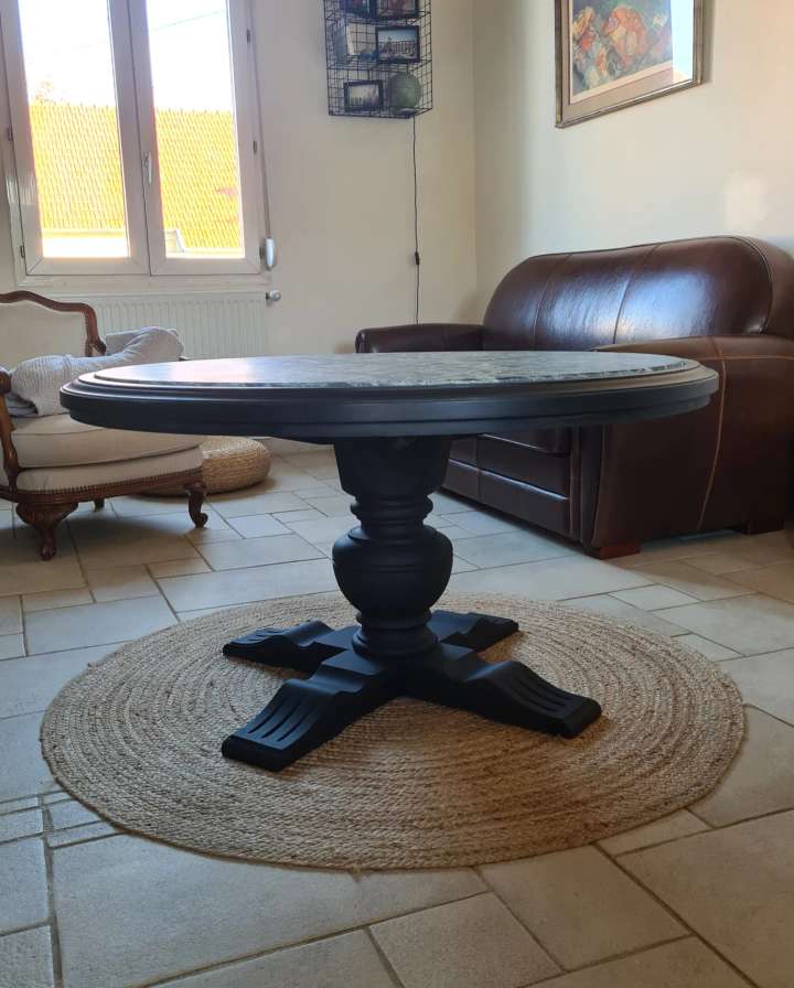 Table basse marbre vert rénovée