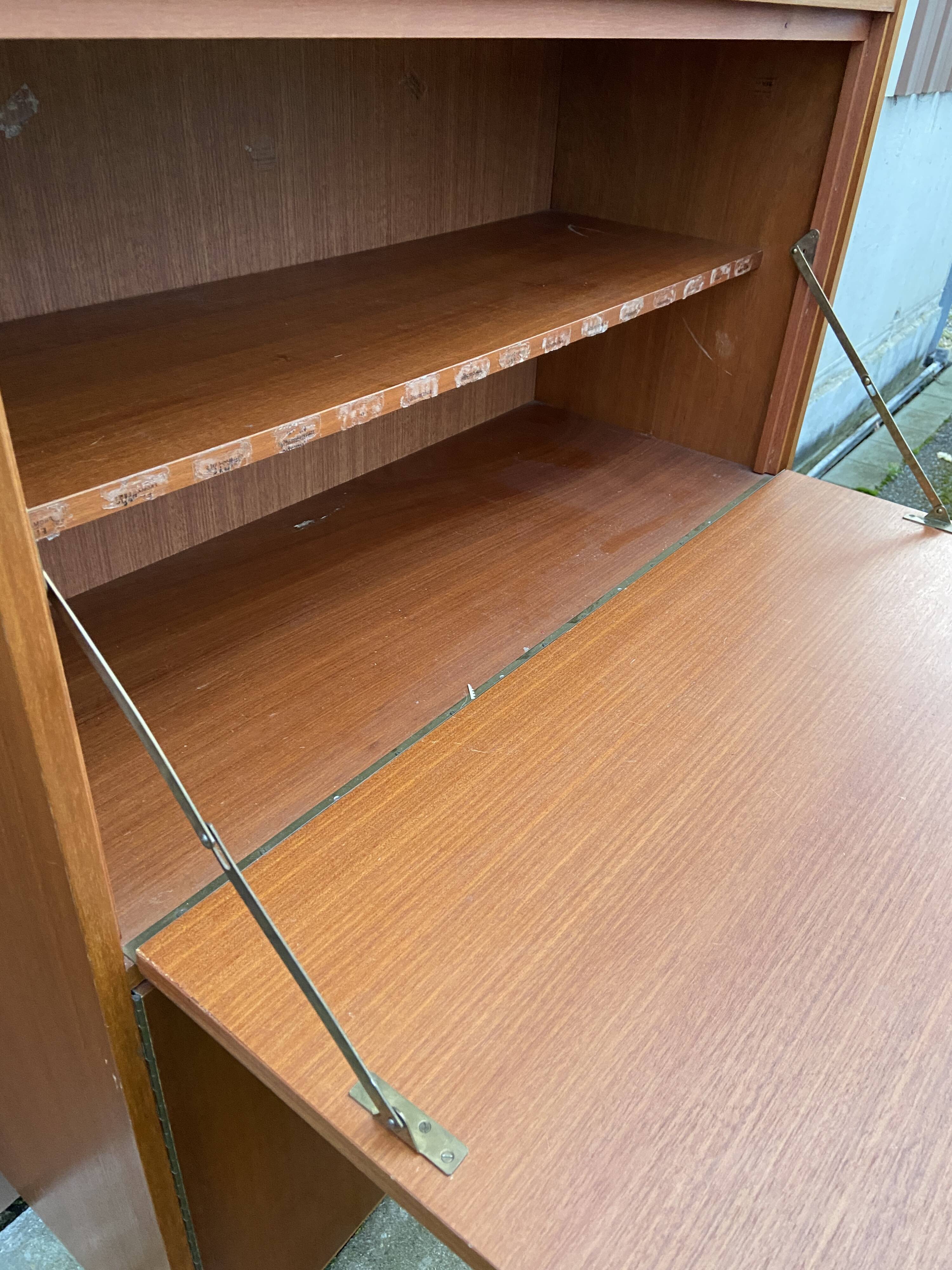 Secretary desk with flap Scandinavian desk Mid-century vintage 1970