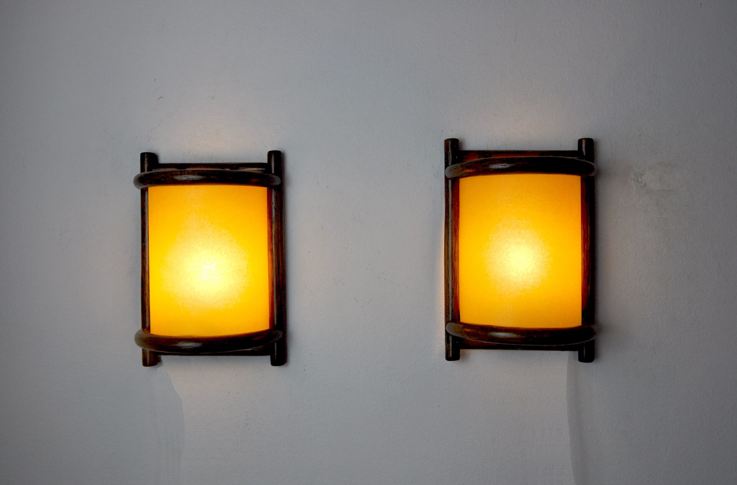 Pair of rattan wall lights France 1960