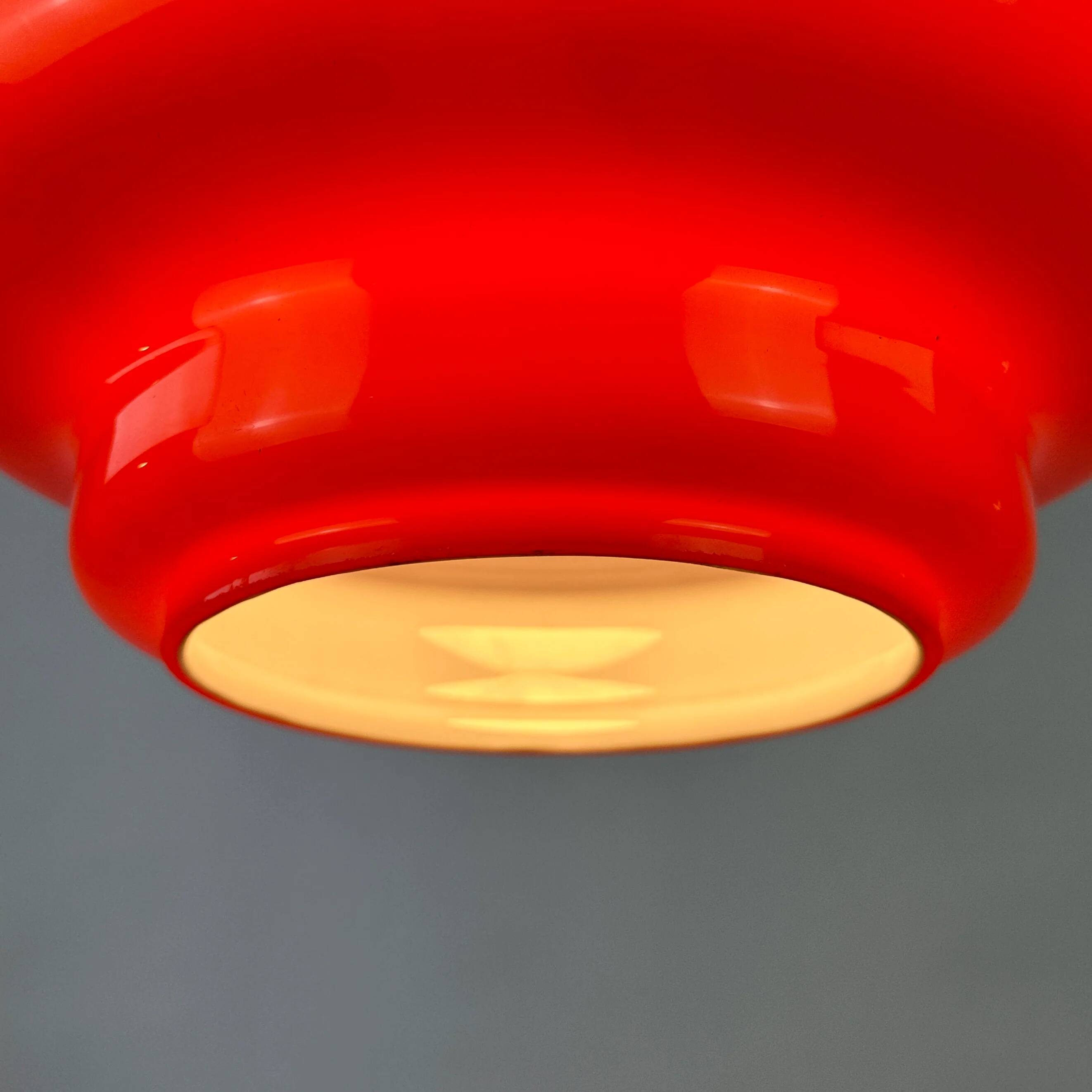 Red opaline glass pendant by Hustadt Leuchten, 1960