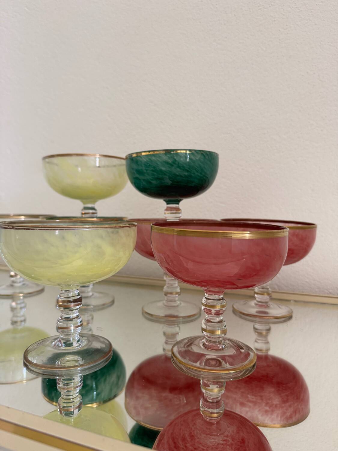 Multi-colored Venetian crystal ice cream cups