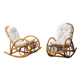 Paire de fauteuils à bascule en bambou van sliedregt noordwolde 1970 vintage