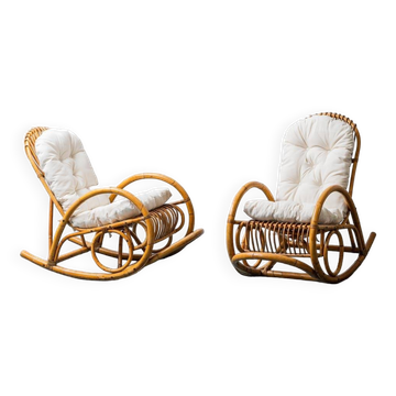 Paire de fauteuils à bascule en bambou van sliedregt noordwolde 1970 vintage