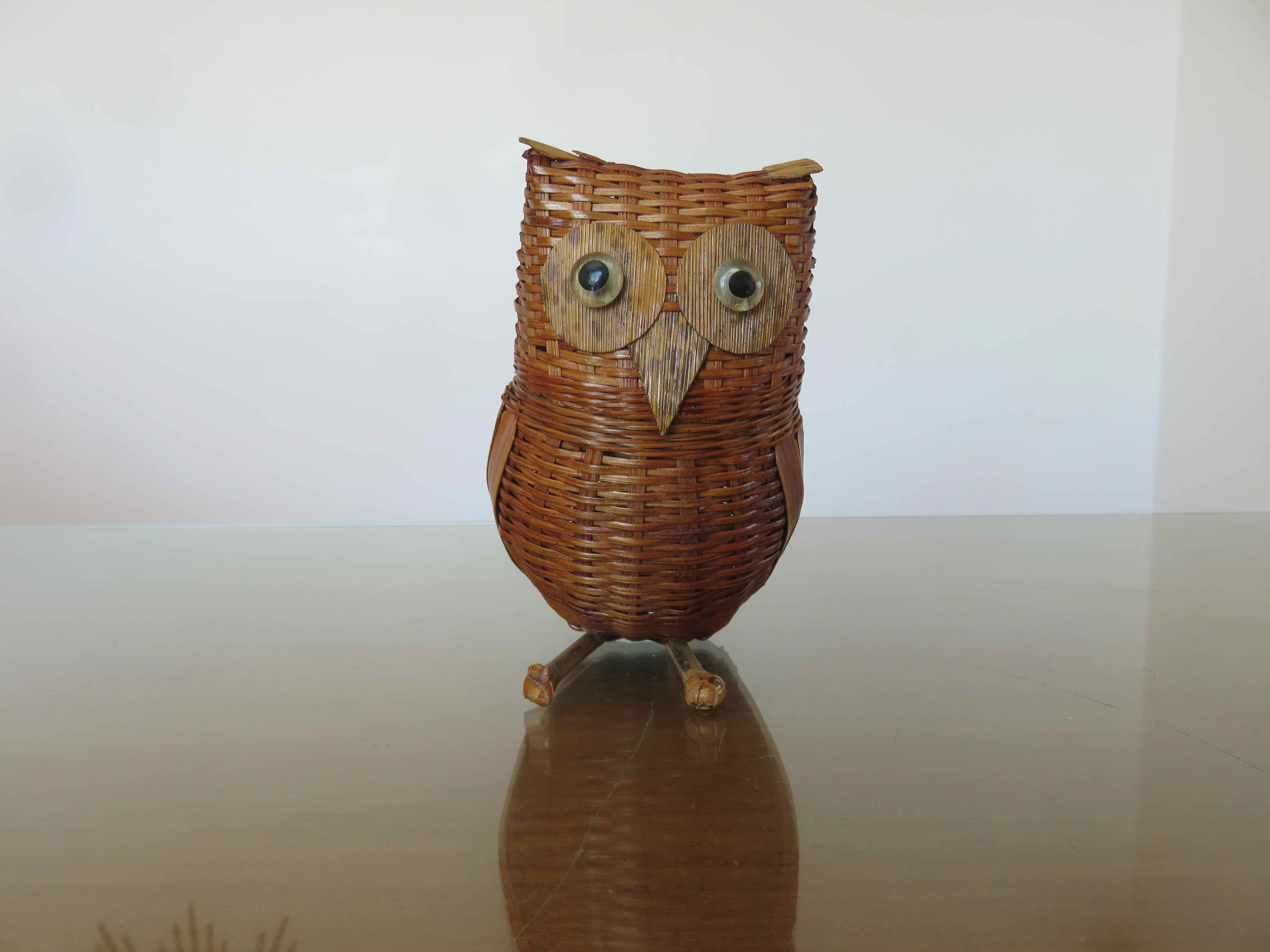Set of 3 boxes "owl" bamboo 70s