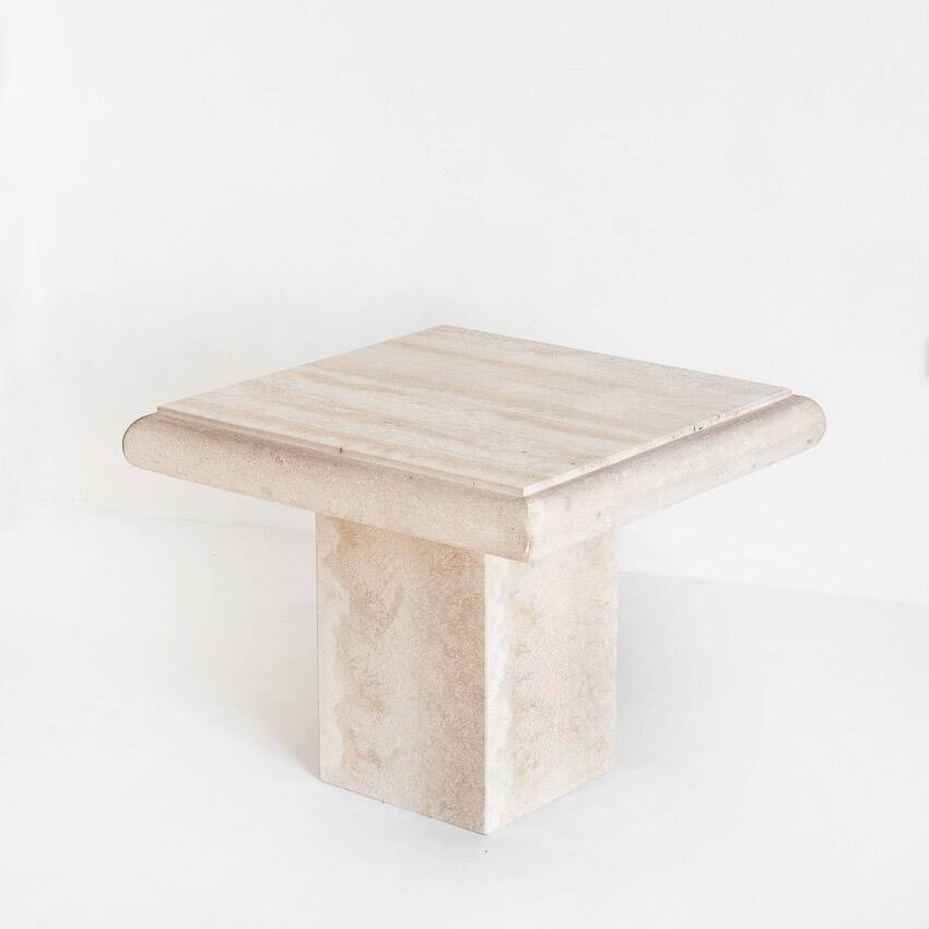 Vintage coffee or side table. Travertine marble. Italy, 1980s