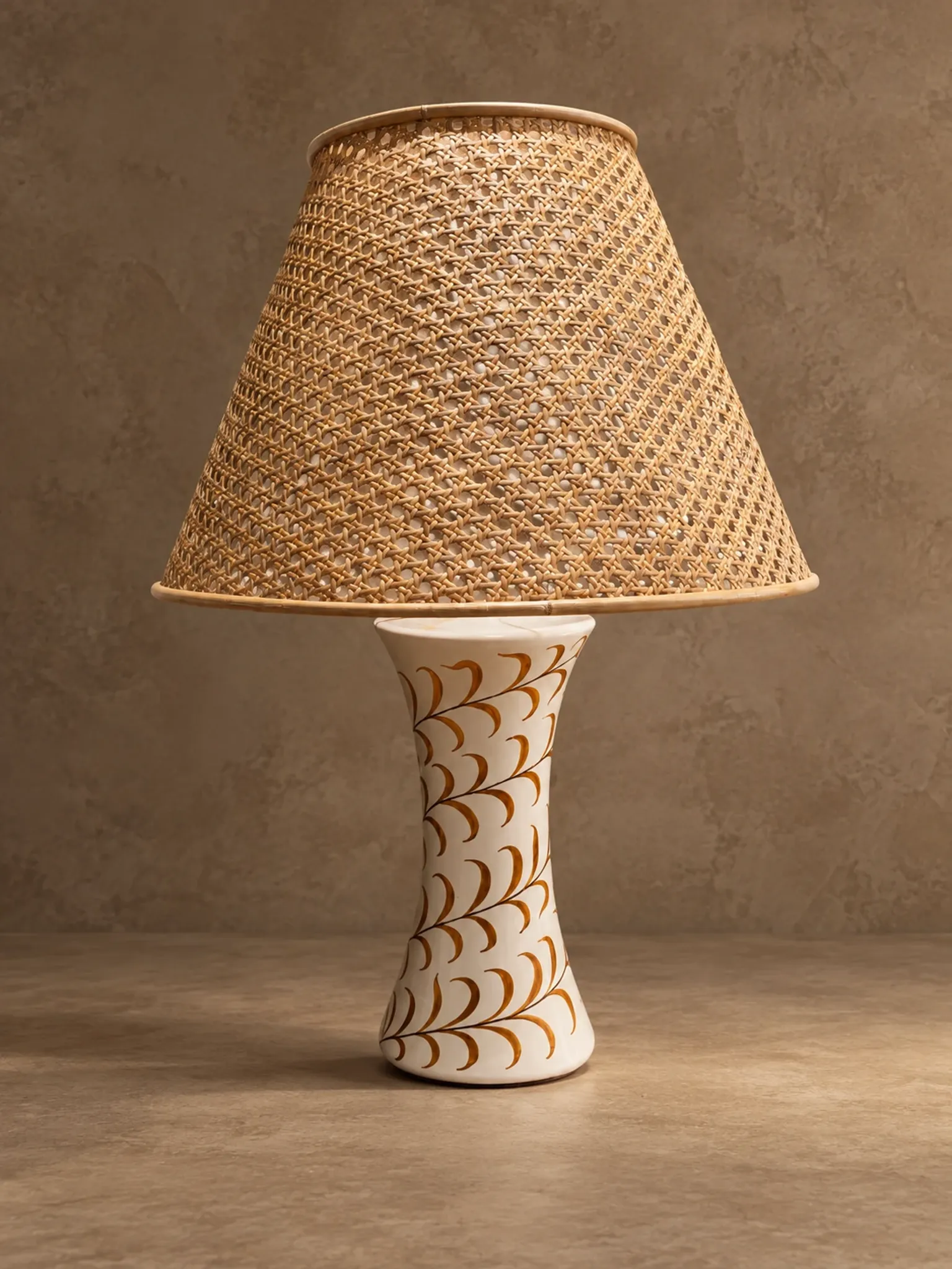 Ceramic lamp with cane shade, Nuova Capodimonte, circa 1970