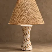 Ceramic lamp with cane shade, Nuova Capodimonte, circa 1970