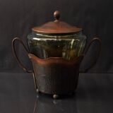 Art Nouveau Smoked Glass Punch Bowl Copper Crafted by Carl Deffner