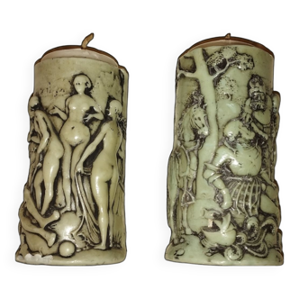 Two carved candles