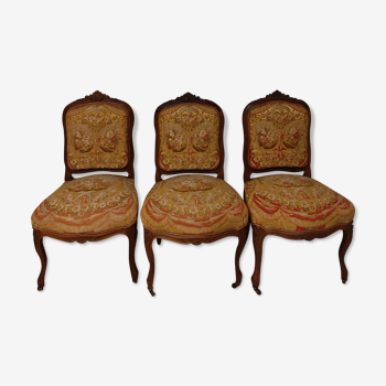 Lot de 3 chaises noyer style louis xv