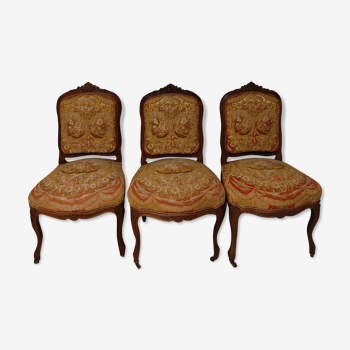 Set of 3 louis xv style walnut chairs