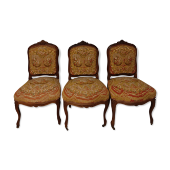 Set of 3 louis xv style walnut chairs