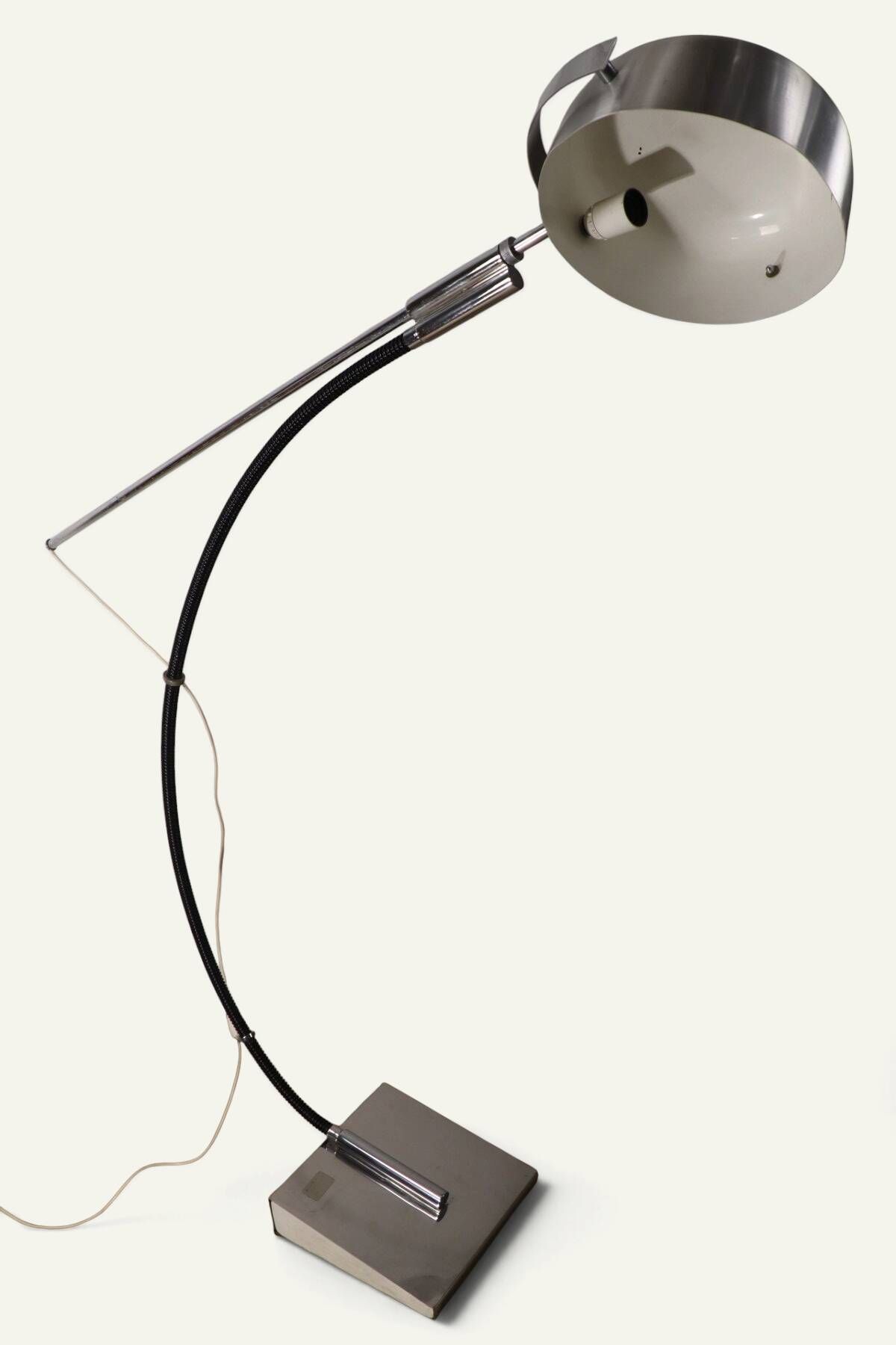Vintage arc floor lamp with a chrome metal balance, 1970.
