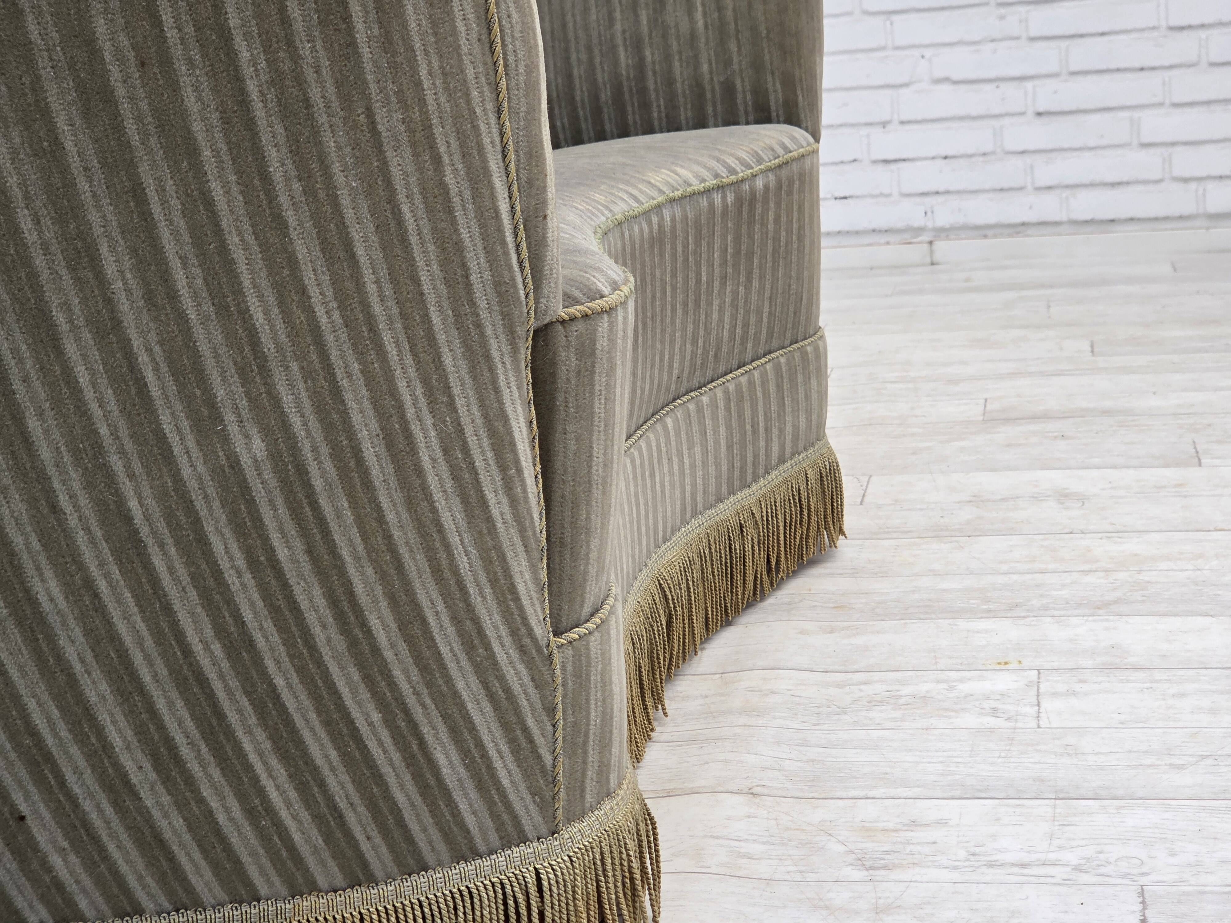 1970s, Danish 2-seater curved sofa, original furniture velour, beech wood.