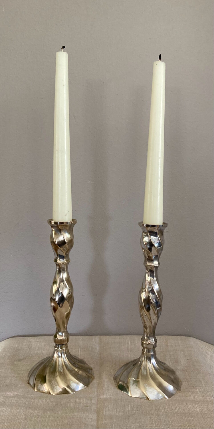 Twisted candlesticks in silver brass early twentieth century