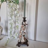 Parrot Candle Holder, Enameled Porcelain and Bronze, Late 19th Century