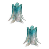 Contemporary Scenographic Set of Two Greeen "Felci" Murano Glass Wall Sconc