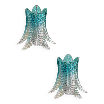 Contemporary Scenographic Set of Two Greeen "Felci" Murano Glass Wall Sconc