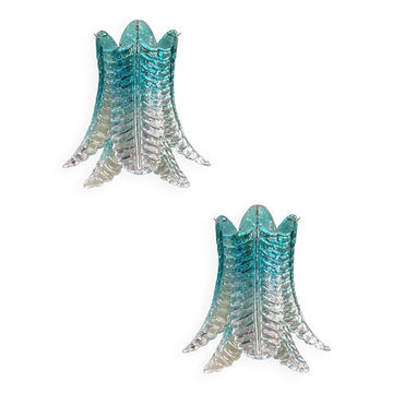 Contemporary Scenographic Set of Two Greeen "Felci" Murano Glass Wall Sconc