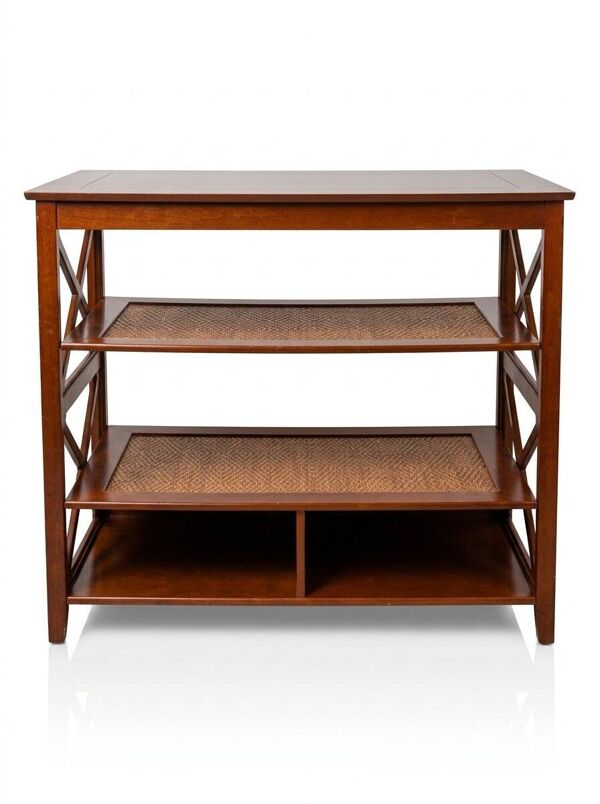 Étagère console bois et vannerie style colonial