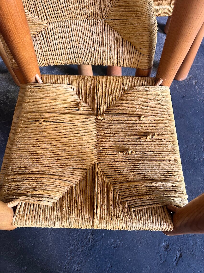 4 Toscanolla chairs in wicker and solid pine by alessandro becchi for giovanetti - italy - 1970
