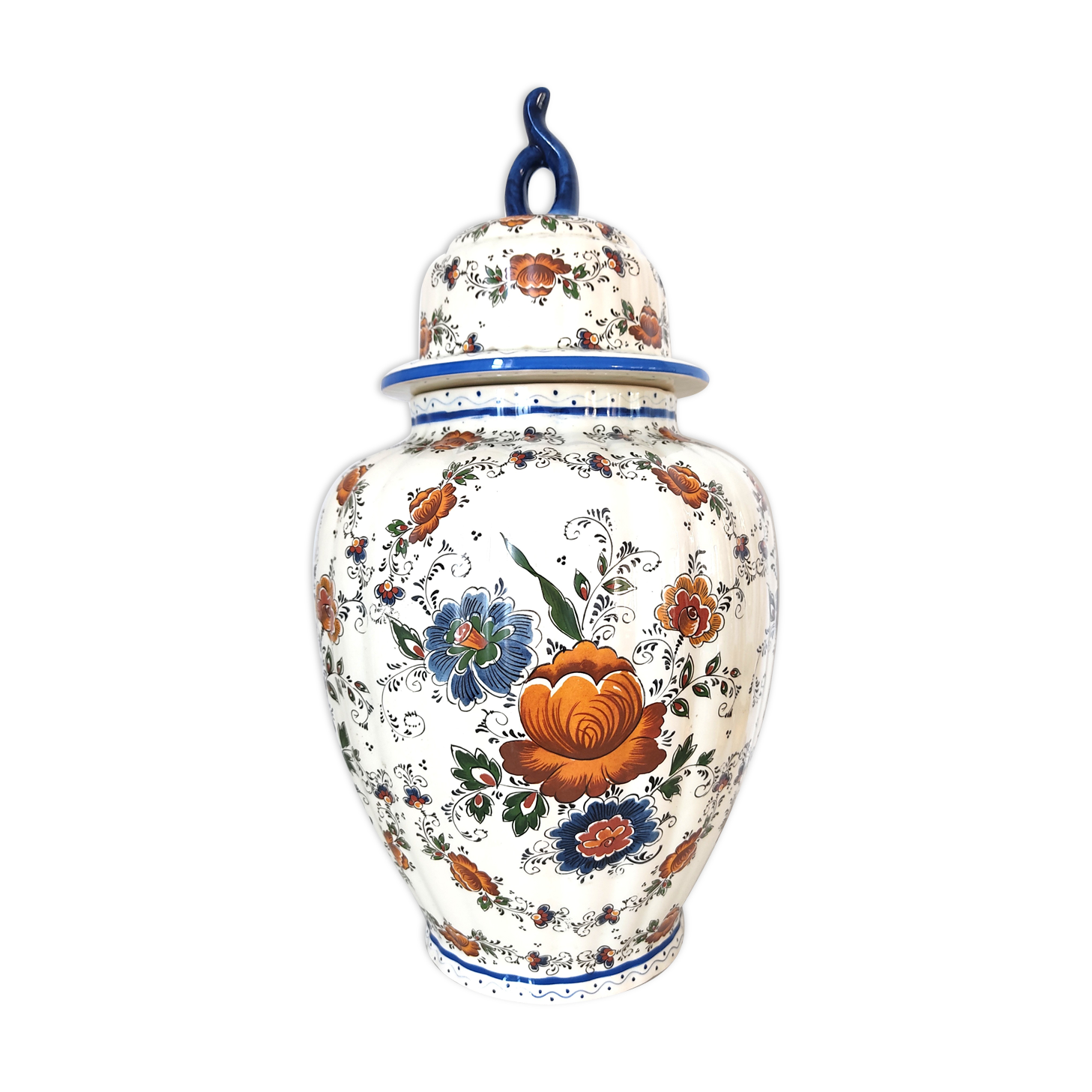 Vase potiche fleurie faïence Hubert Bequet