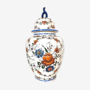 Vase potiche fleurie faience Hubert Bequet 46 cm