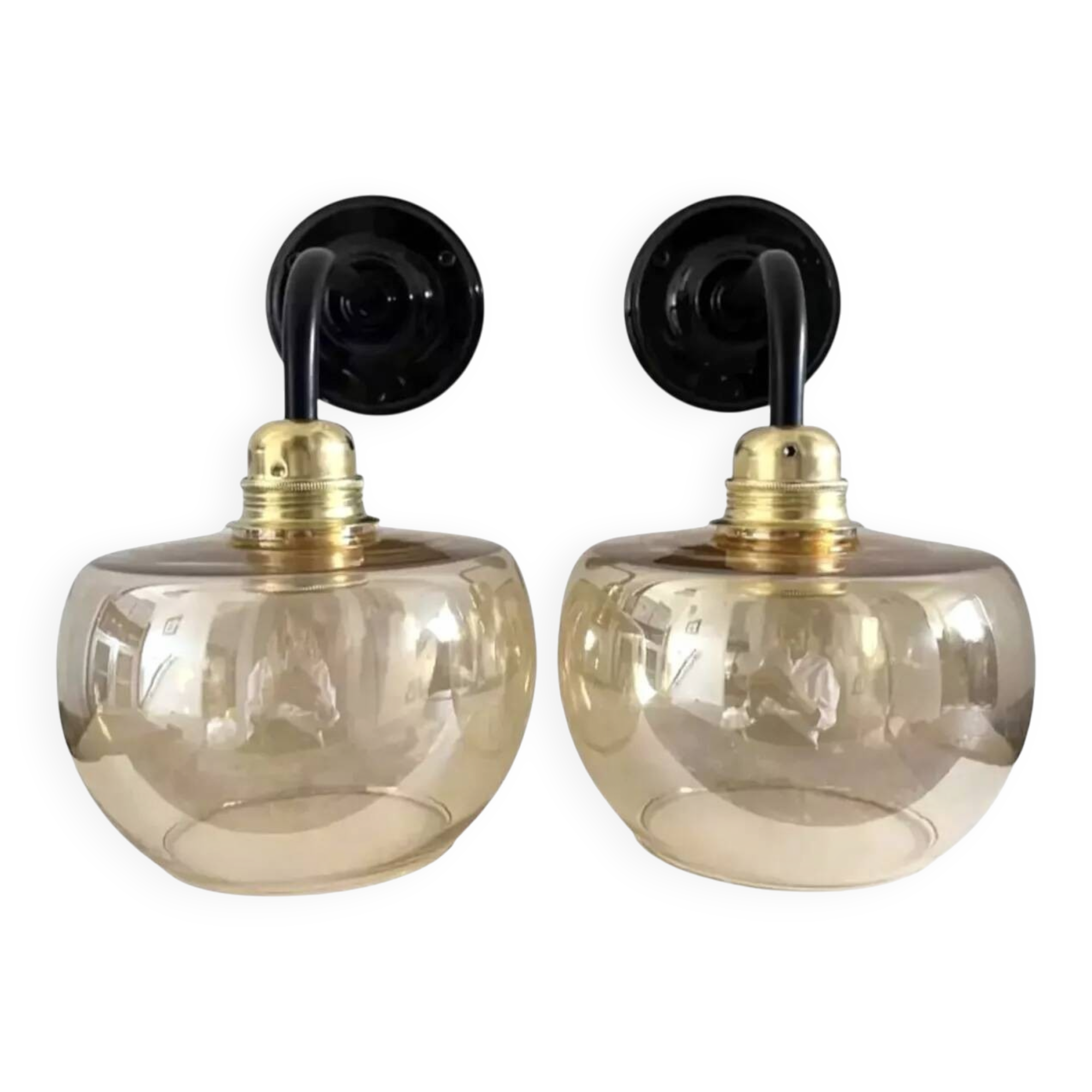 Pair of gold globe wall sconces