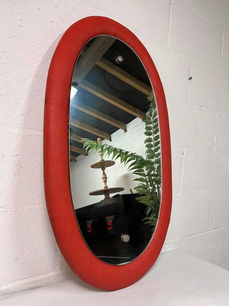 Vintage oval orange mirror seventies 46 X 80 cm
