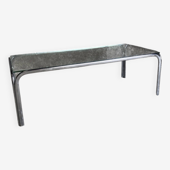 Coffee table with chrome legs and glass top, 1970