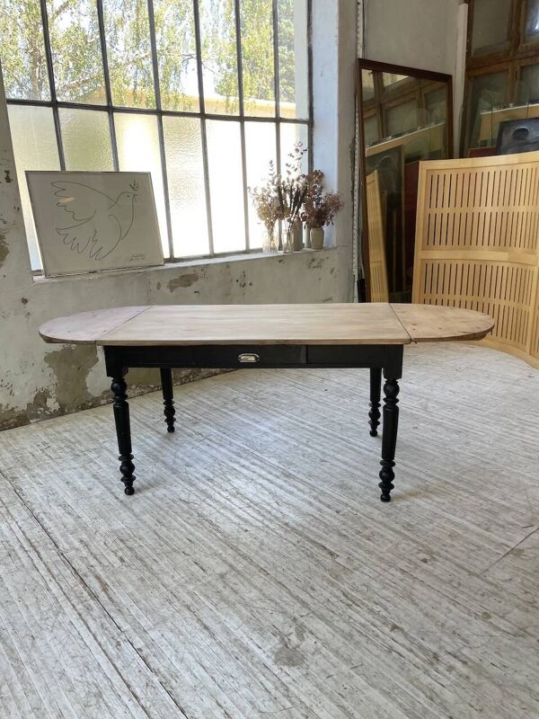 Table de ferme en pin ovale avec allonges 2m