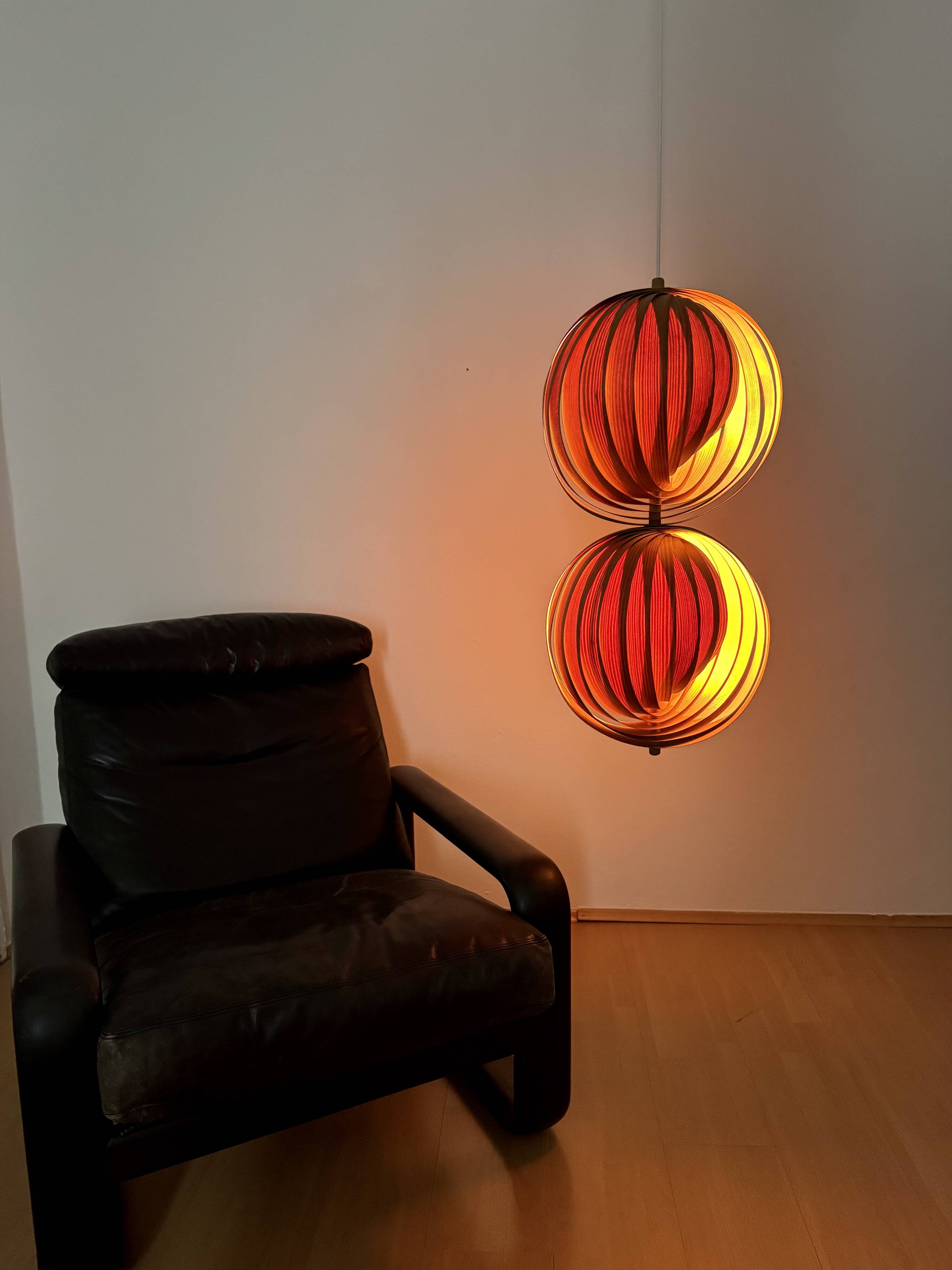 Wooden Double Moon Pendant Lamp
