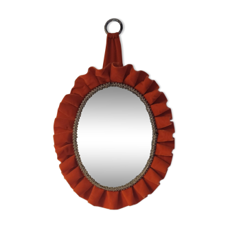 Pop orange oval mirror, 1960s, 70s, in velvet