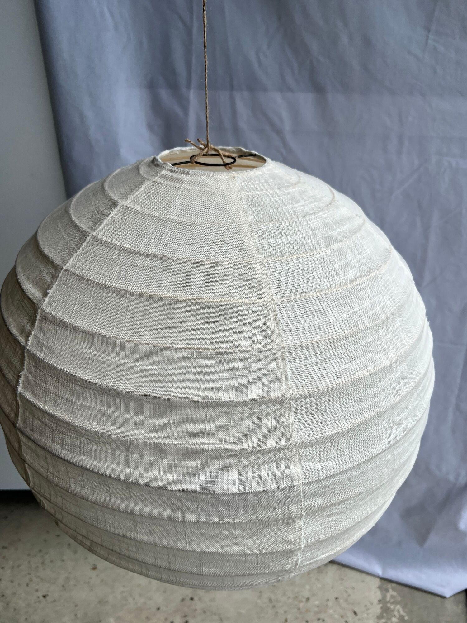 Hanging lamp in rattan and round japanese natural linen d:50