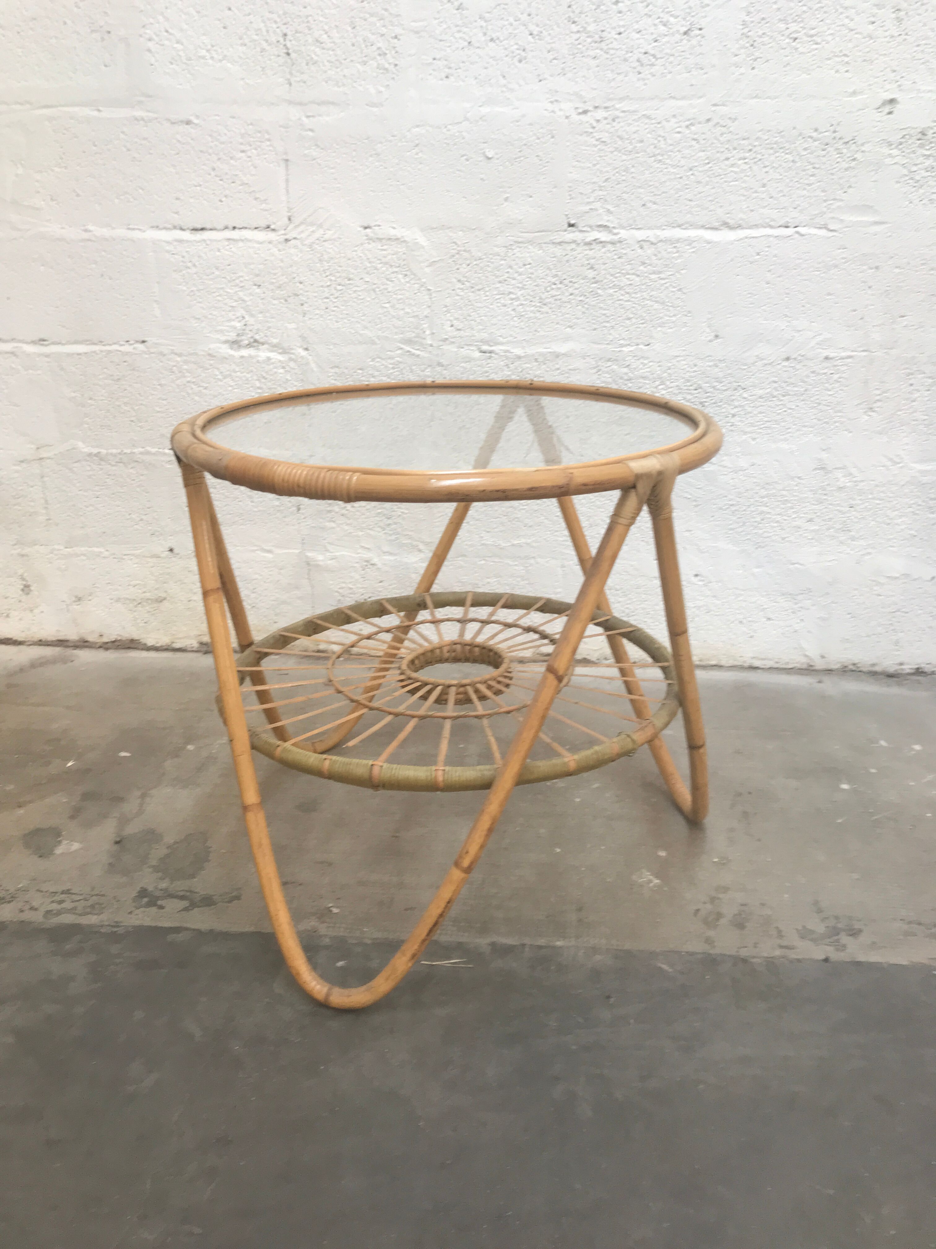 Bamboo and glass coffee table