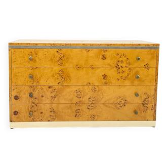 Mid-Century Modern Chest, Ash Burl and Brass, Italy, 1970s