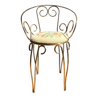 Brass and embroidery armchair from the 1960s