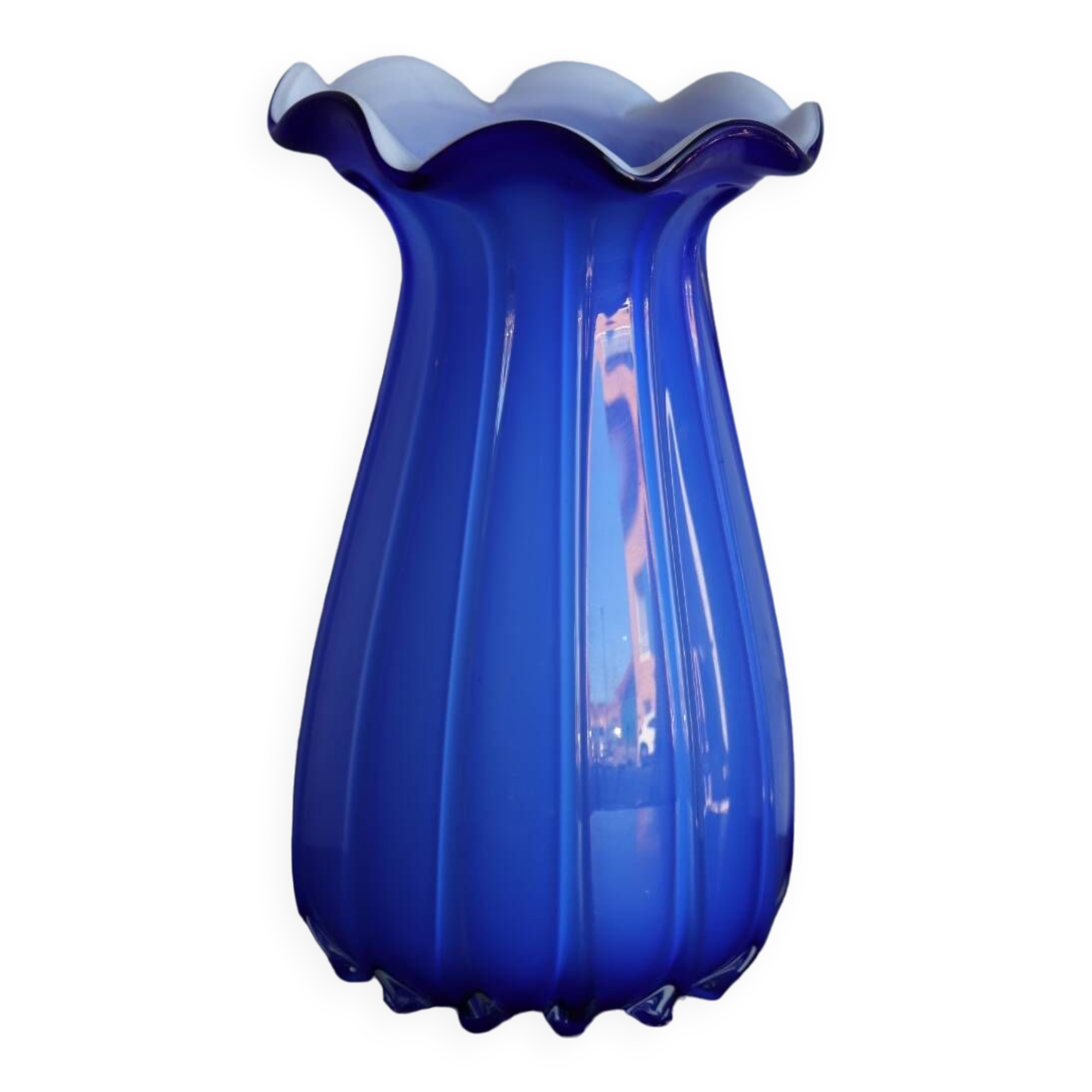 Vintage Italian Cobalt Blue Blown Glass Vase