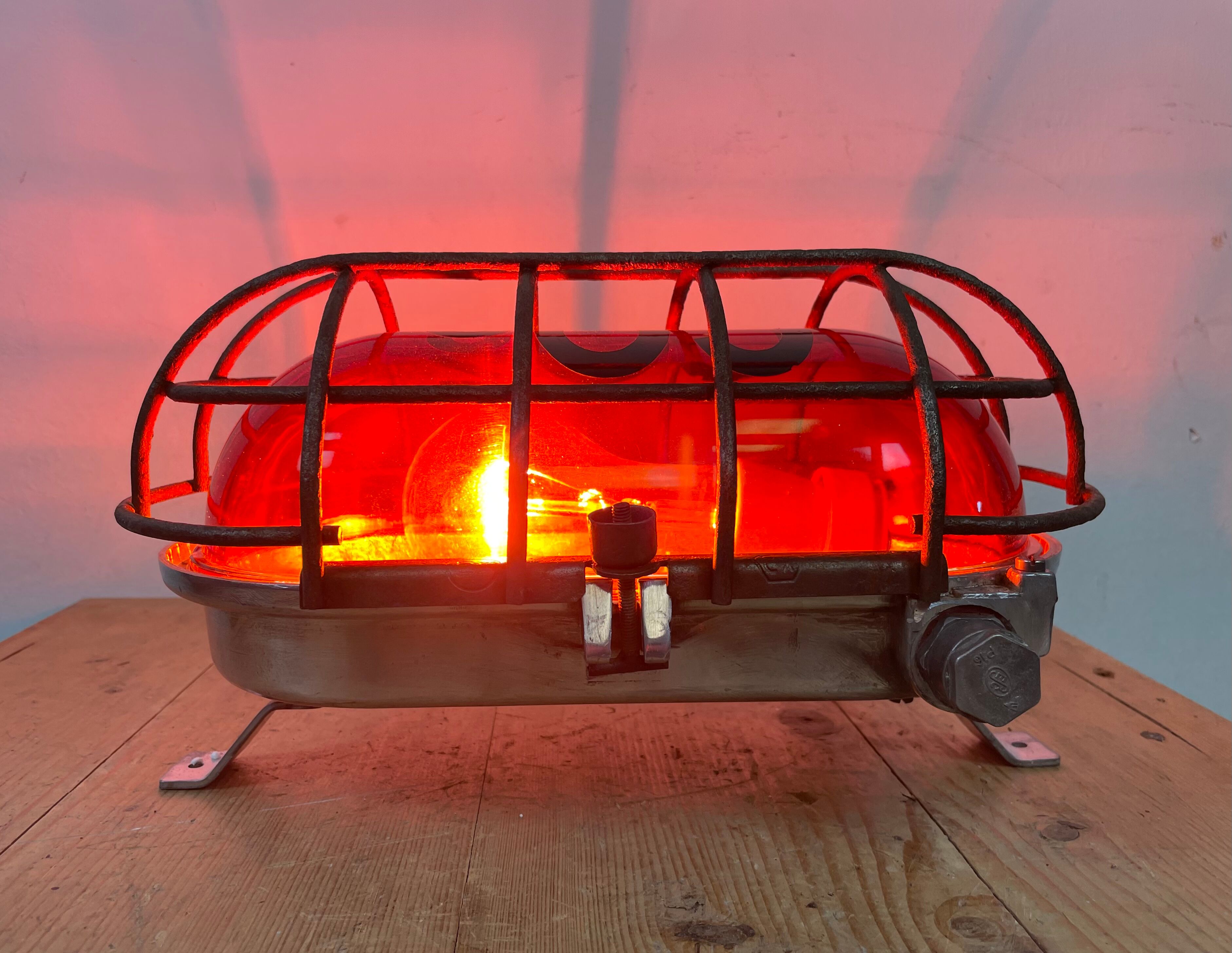 Industrial Cast Aluminium Wall Light with Red Glass from EOW, 1970s