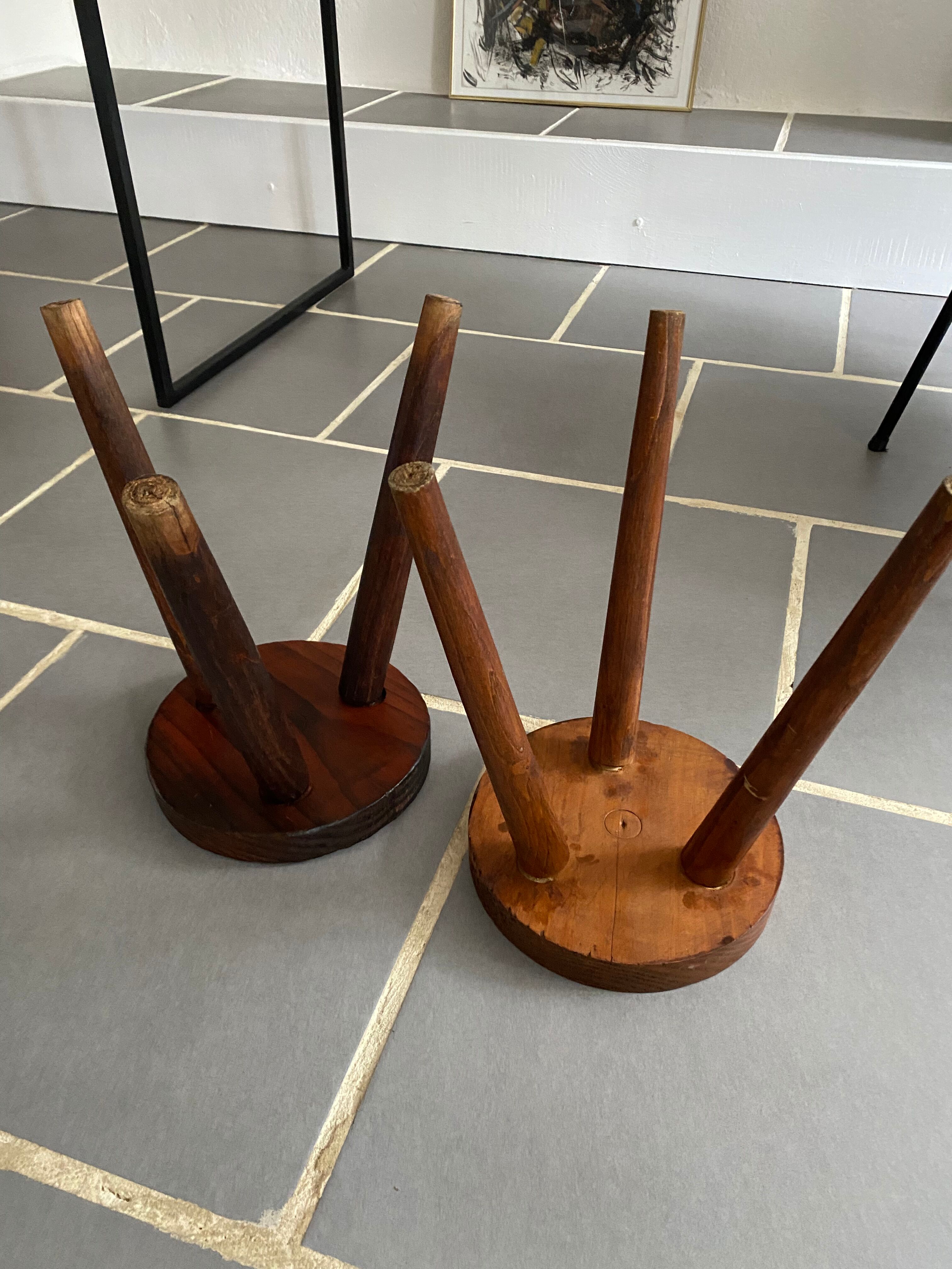 Pair vintage tripod wood stools
