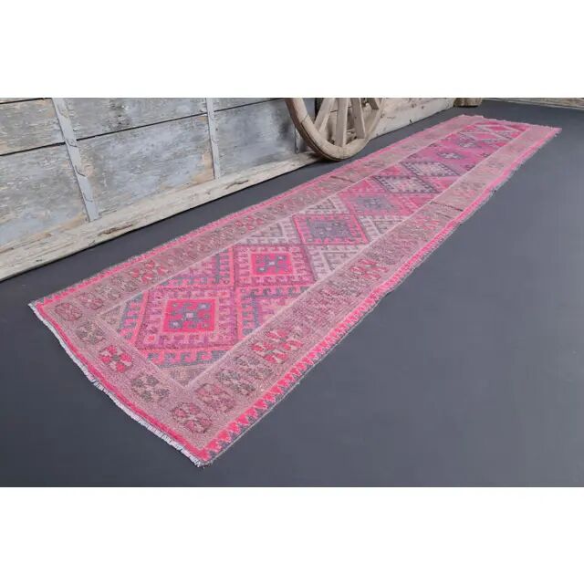 1970s vintage Turkish Oushak diamond wool runner