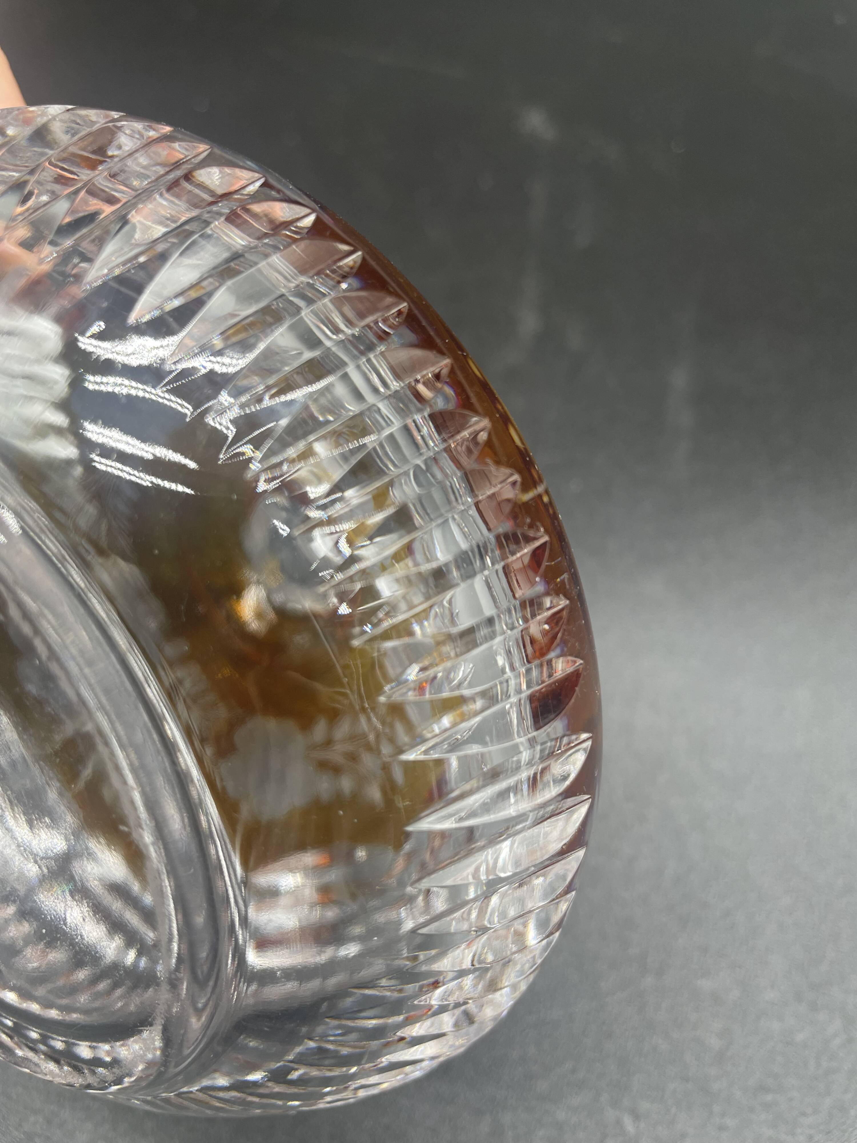 Bohemian crystal bottle, cut and engraved – Frosted floral decoration