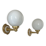 Pair of vintage wall lights, brass and opaline, France, 1980