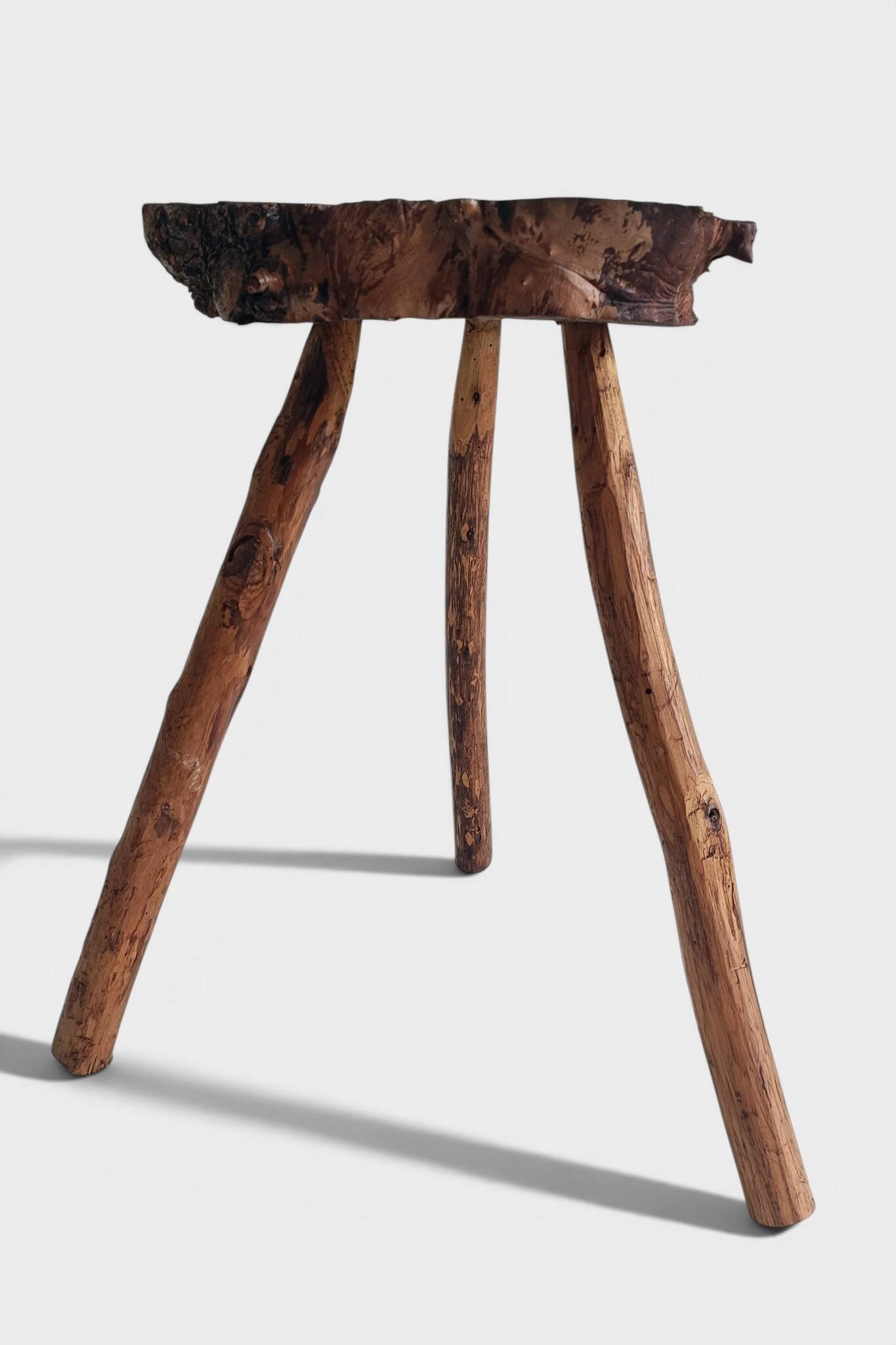 French Olive Wood Rustic / Wabi Sabi Accent Side Table / Stool, Early 20th C.