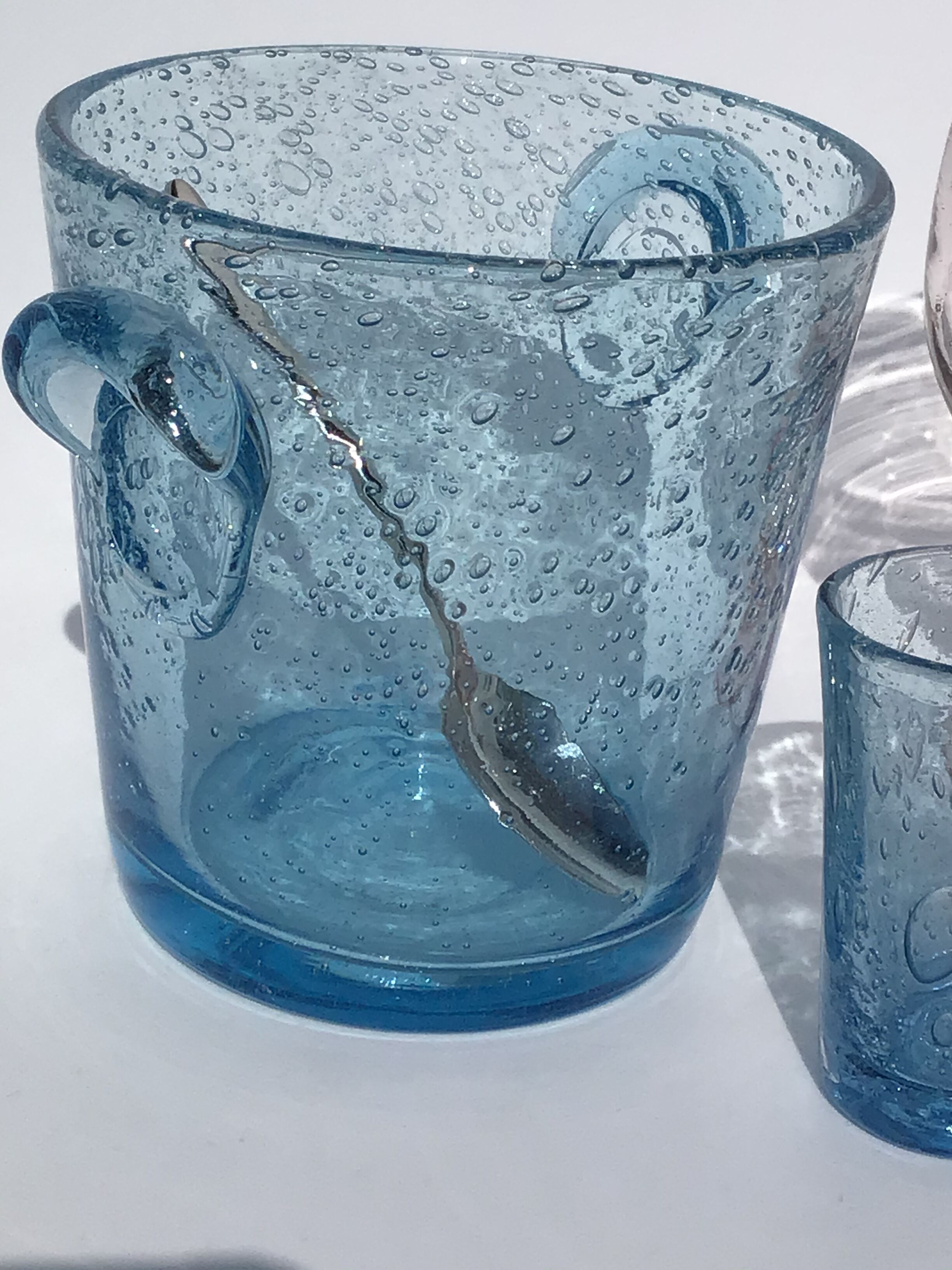 Biot blue bubble glass ice bucket