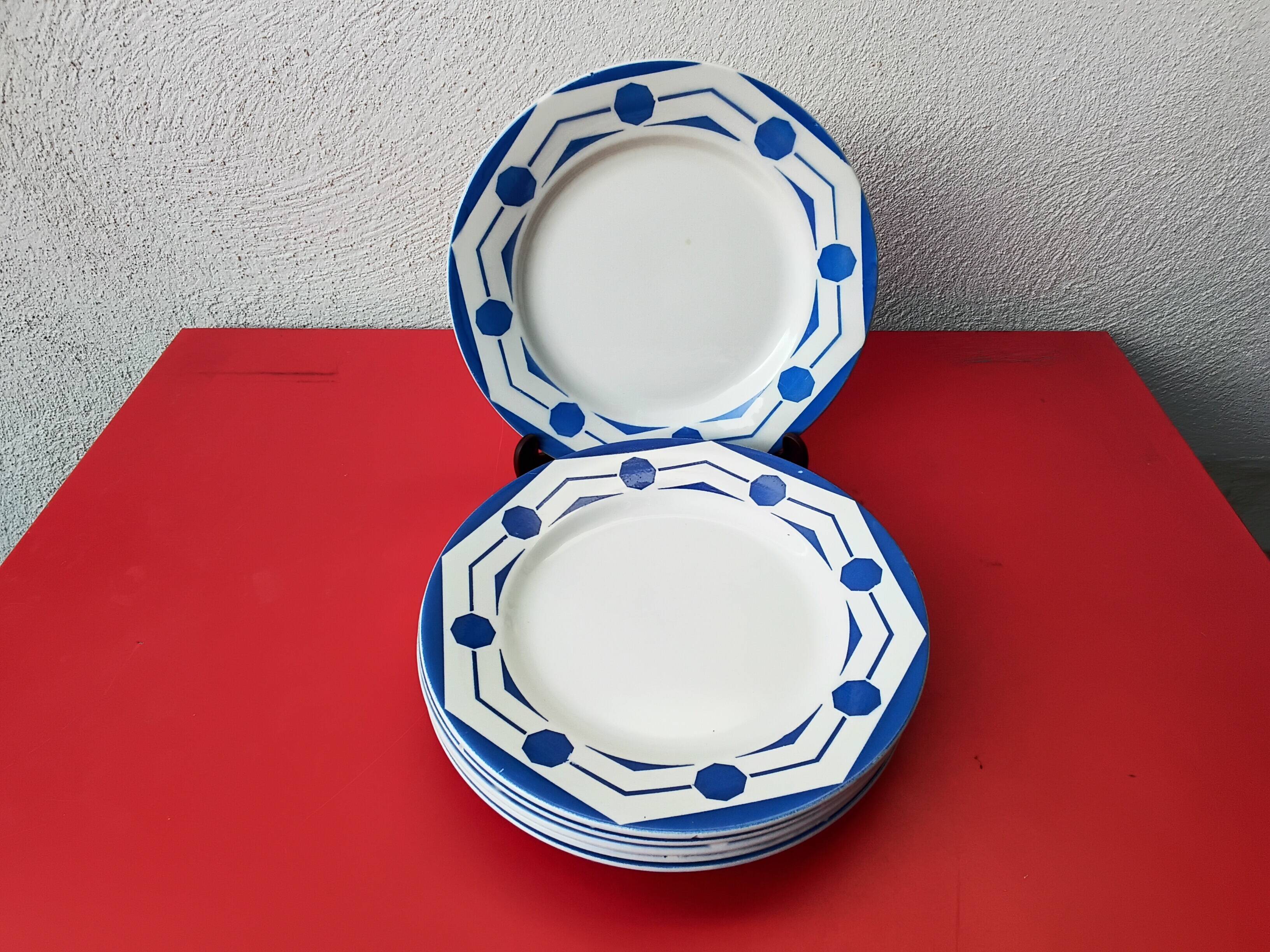Lot of six flat plates from Digoin Sarreguemines